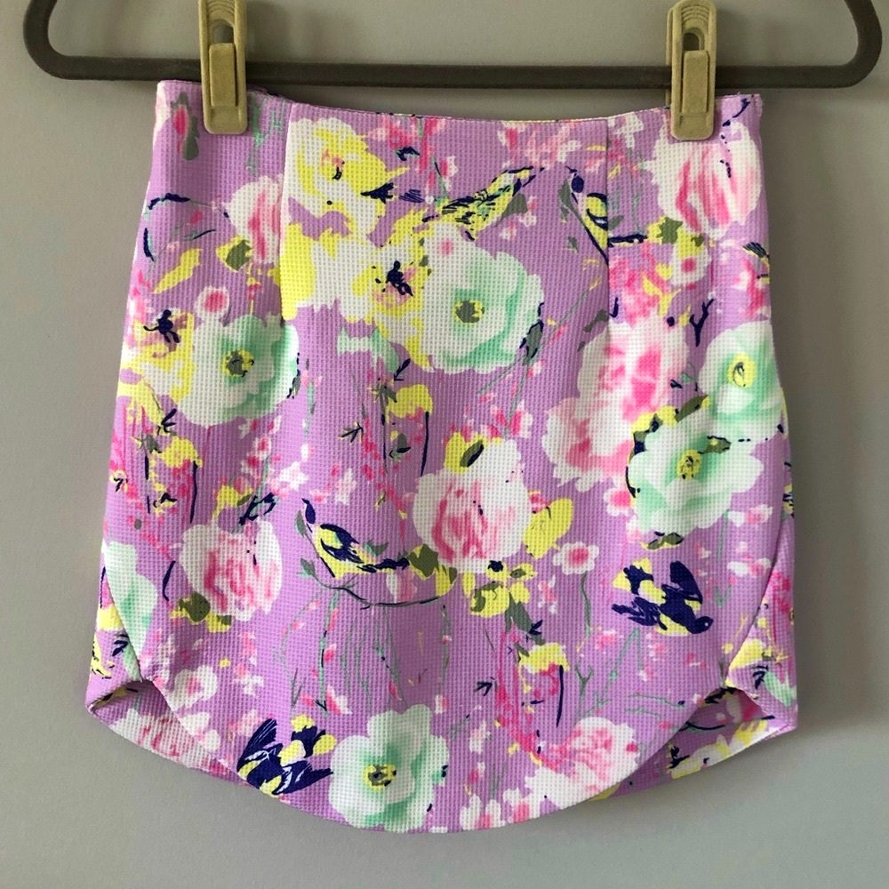 Floral Mini Skirt - Lilac Purple with Multi Floral Design